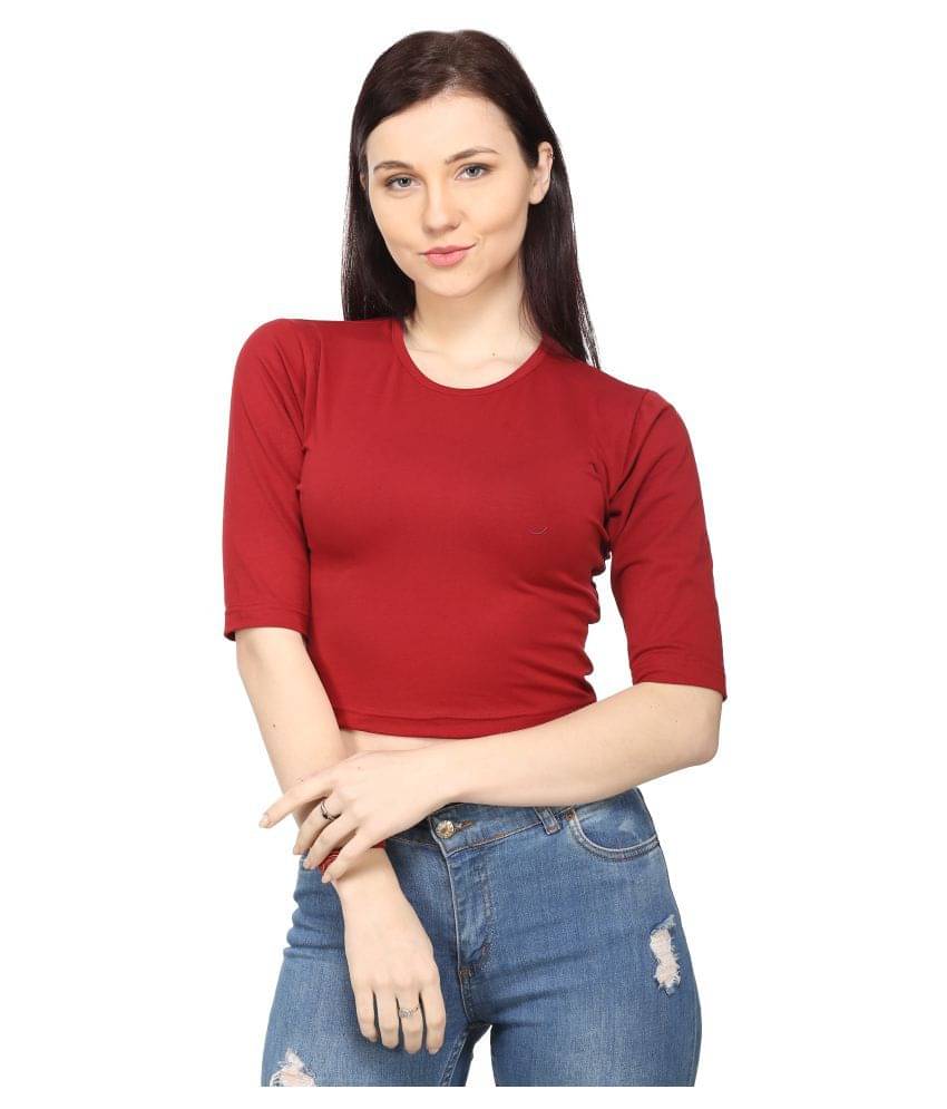 Ess Emm Clothing Women's Cotton Blend Crop Top ( Red )     			Ess Emm Clothing Women's Cotton Blend Crop Top ( Red )