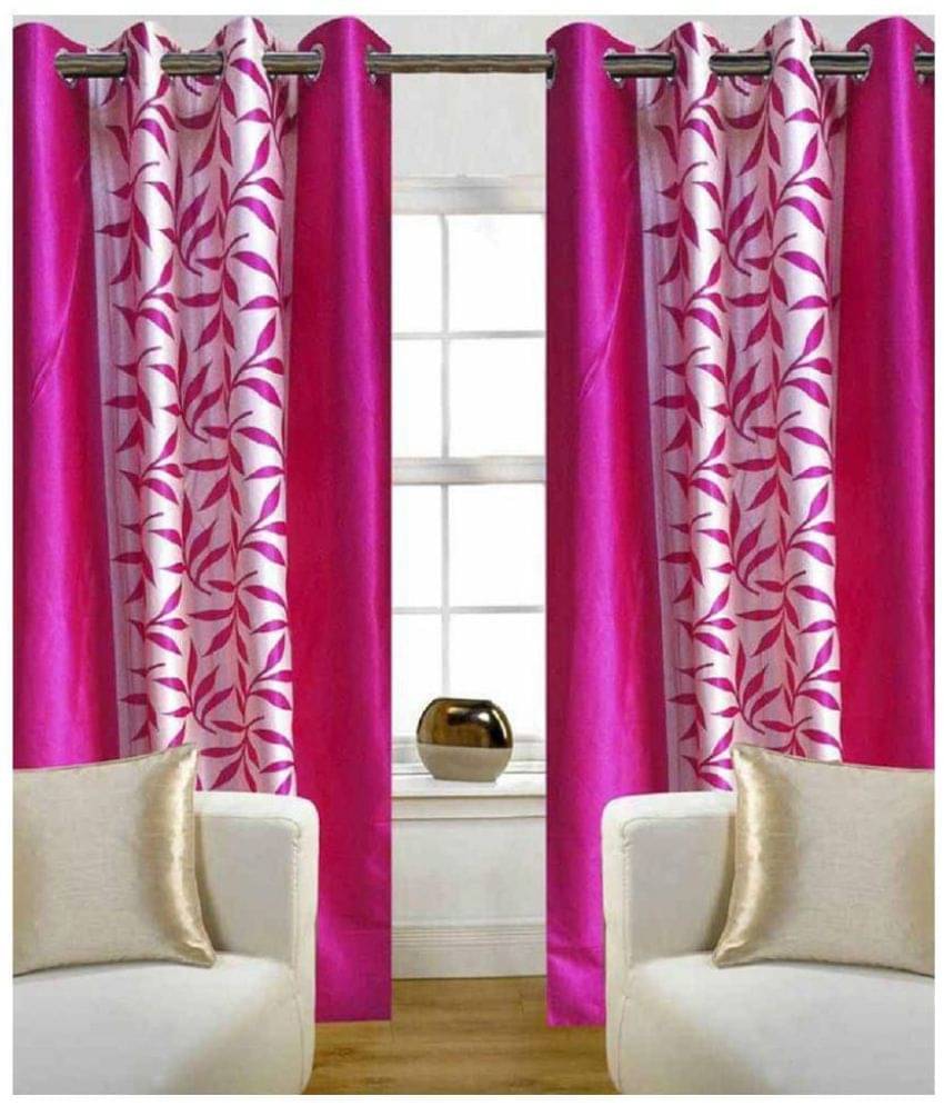 Panipat Textile Hub Floral Semi-Transparent Eyelet Door Curtain 7 ft Pack of 4 -Pink Panipat Textile Hub Floral Semi-Transparent Eyelet Door Curtain 7 ft Pack of 4 -Pink