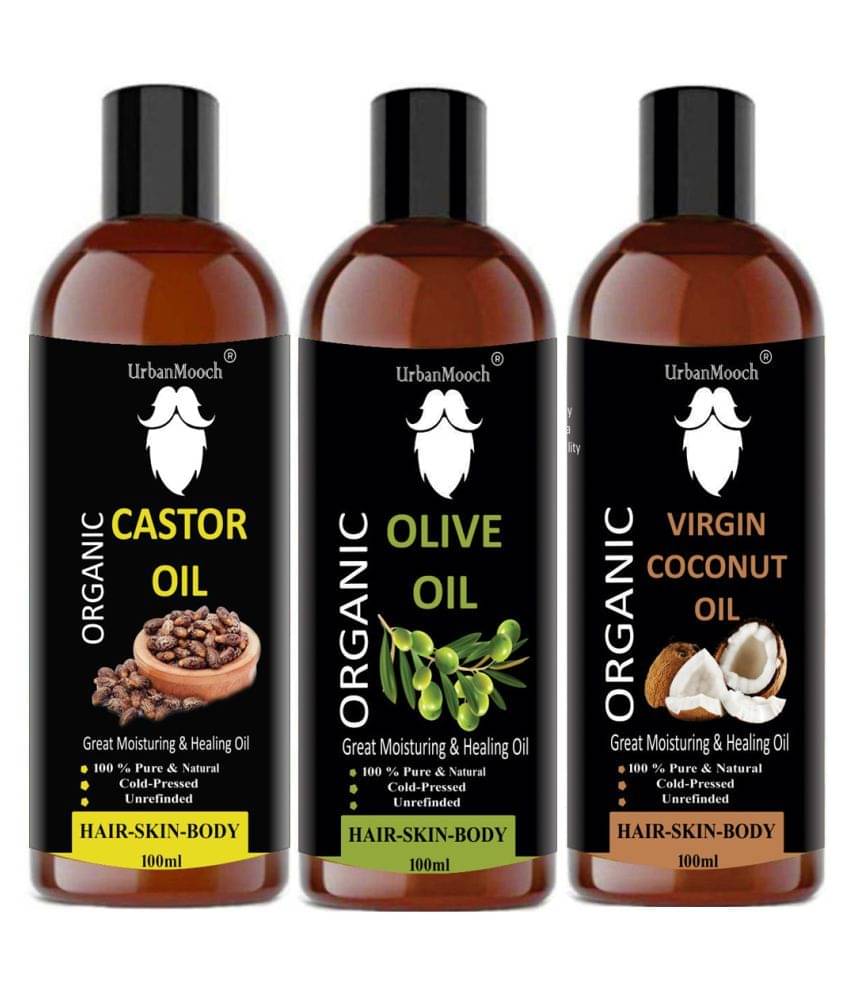 UrbanMooch 100% Pure & Natural Castor Oil & Olive Oil & Coconut Oil- 300 ml Pack of 3     			UrbanMooch 100% Pure & Natural Castor Oil & Olive Oil & Coconut Oil- 300 ml Pack of 3