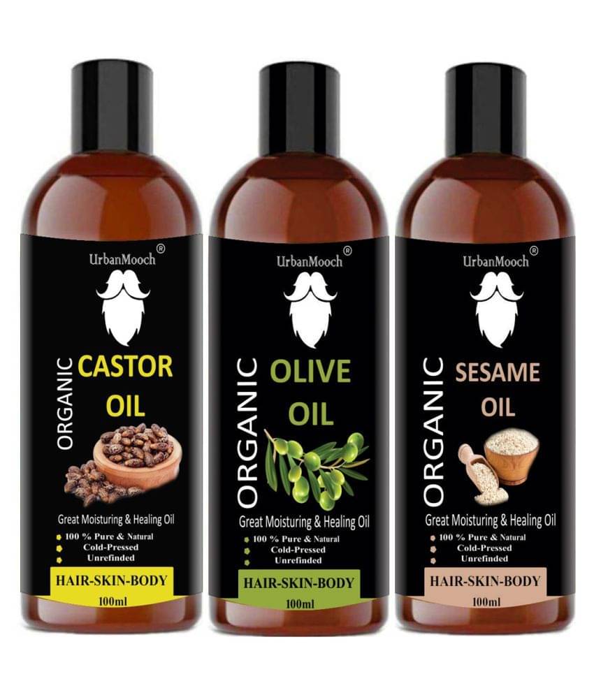 UrbanMooch 100% Pure & Natural Castor Oil & Olive Oil & Sesame Oil- 300 ml Pack of 3 UrbanMooch 100% Pure & Natural Castor Oil & Olive Oil & Sesame Oil- 300 ml Pack of 3
