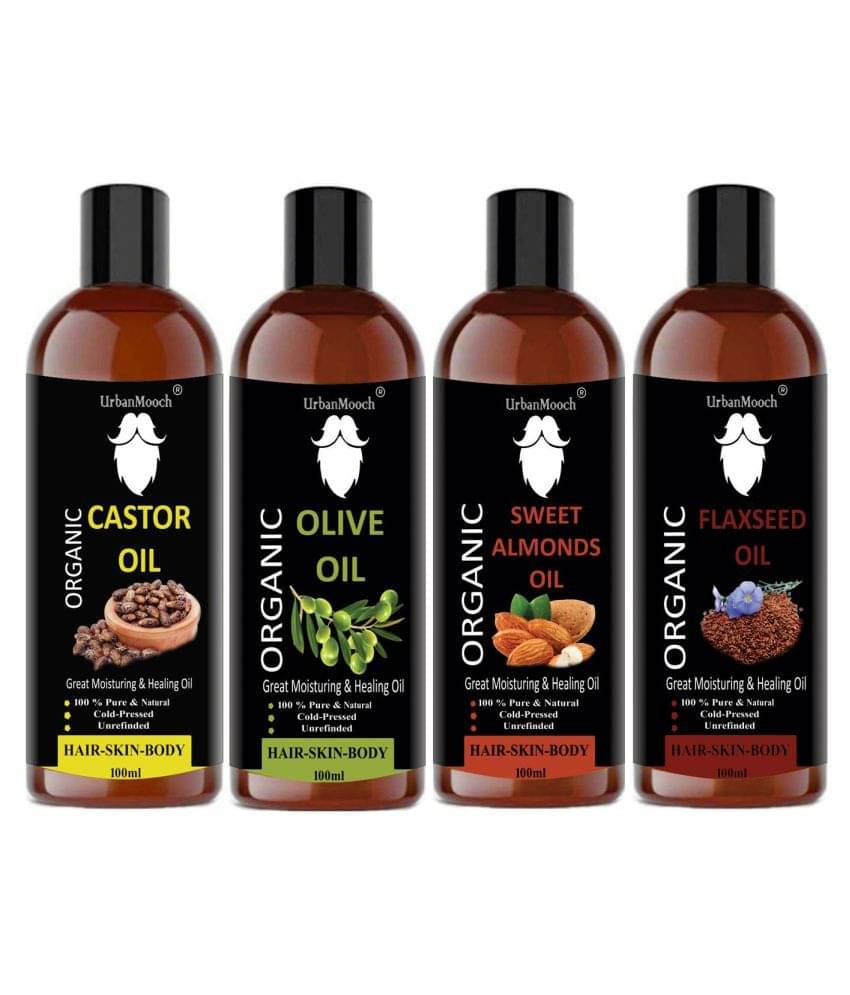 UrbanMooch 100% Pure & Natural Castor+Olive+Almond +Flaxseed Oil- 400 ml Pack of 4 UrbanMooch 100% Pure & Natural Castor+Olive+Almond +Flaxseed Oil- 400 ml Pack of 4