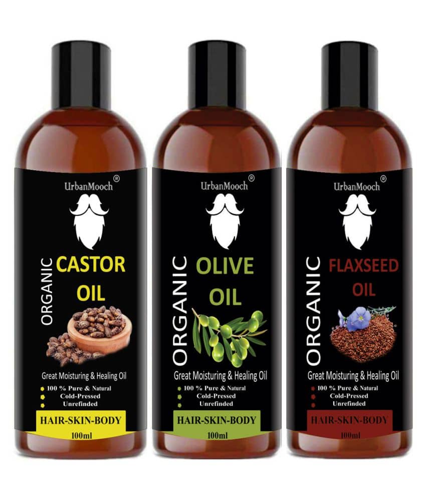 UrbanMooch 100% Pure & Natural Castor Oil & Olive Oil & Flaxseed Oil- 300 ml Pack of 3