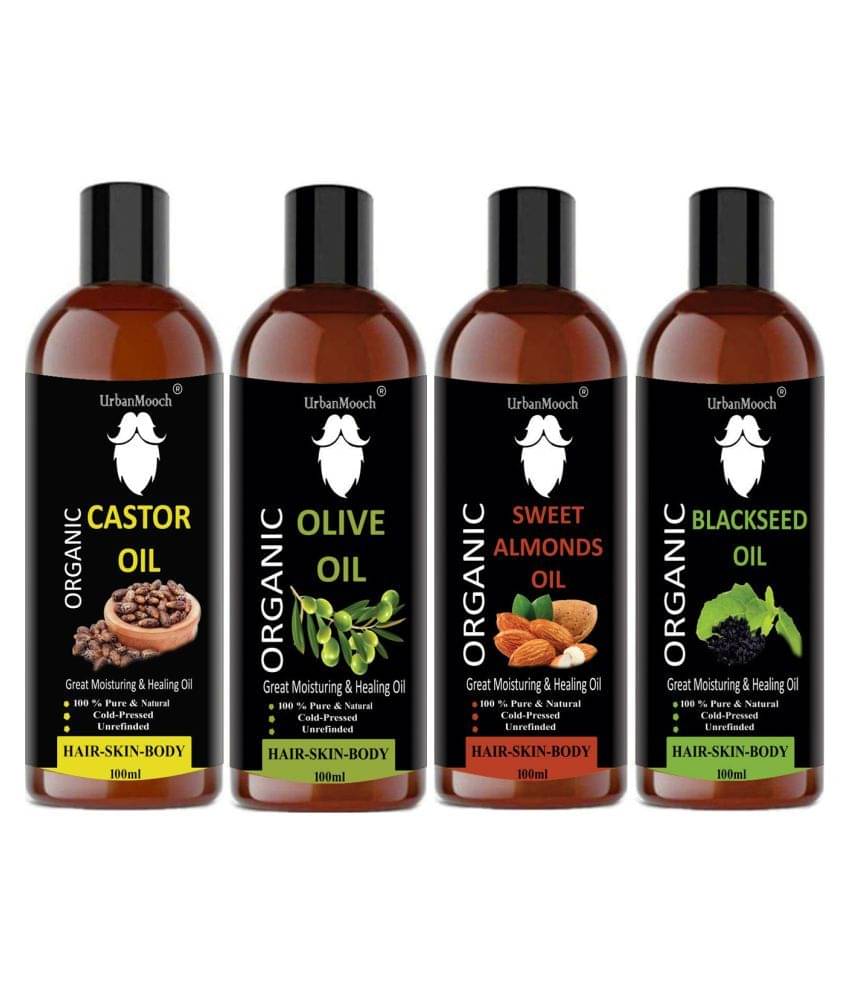     			UrbanMooch 100% Pure & Natural Castor+Olive+ Almond+Blackseed- 400 mL Pack of 4