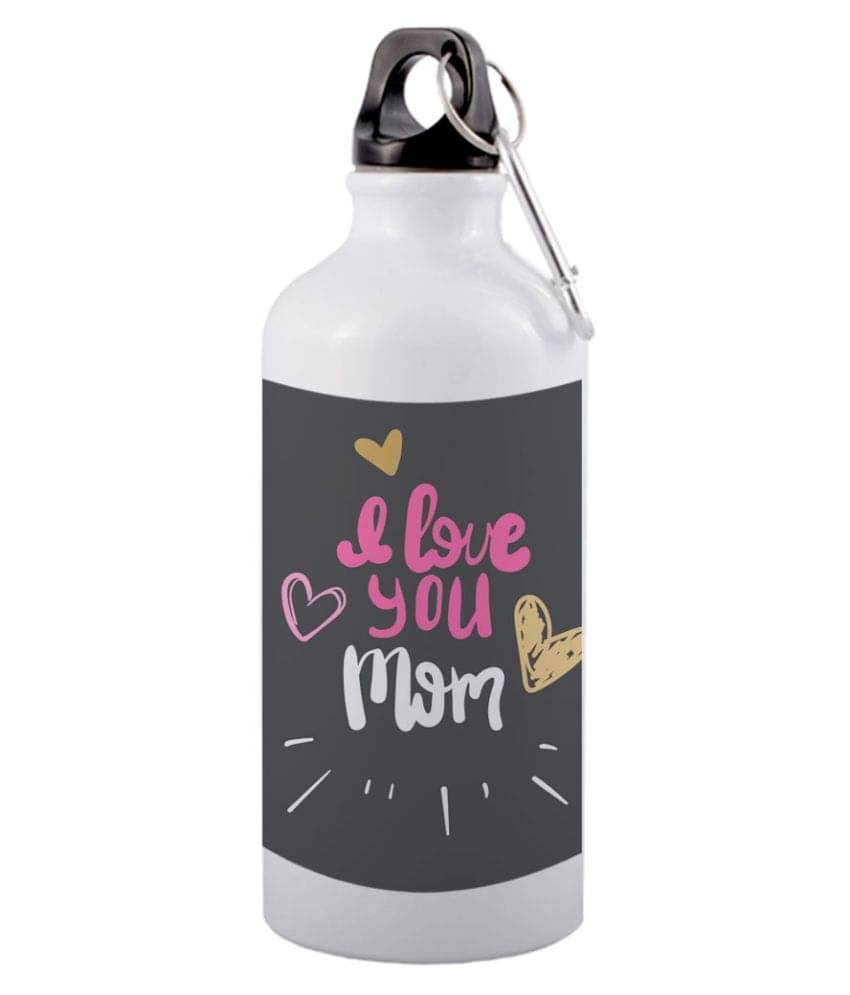 COLOR YARD best I love you MOM on black color design on White 600 ml Aluminum Water Bottle Set of 1 COLOR YARD best I love you MOM on black color design on White 600 ml Aluminum Water Bottle Set of 1