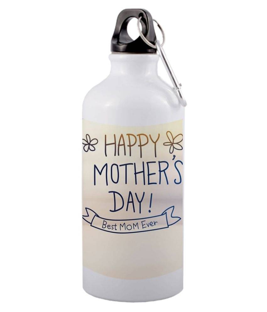     			COLOR YARD best happy mothers day with best mom ever text on White 600 ml Aluminum Water Bottle Set of 1