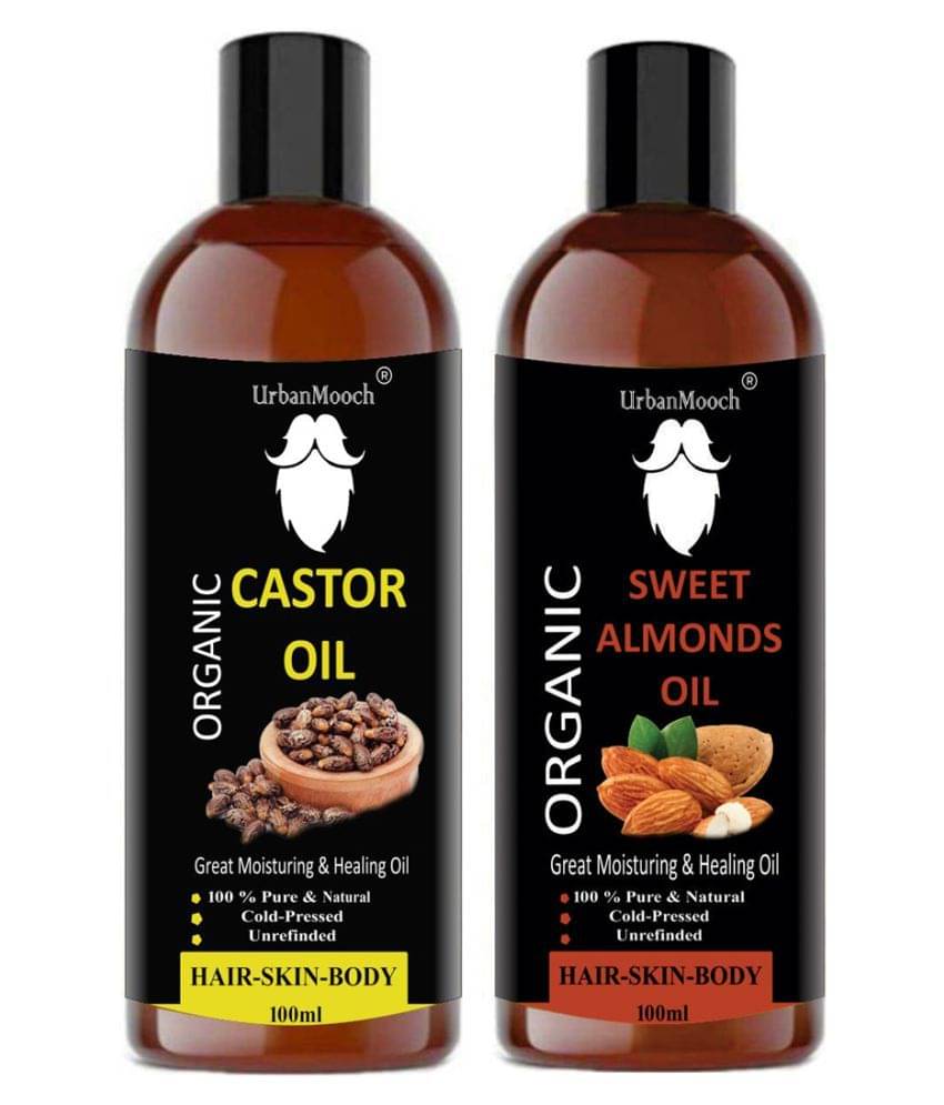 UrbanMooch 100% Pure & Natural Castor Oil & Sweet Almond Oil- 200 ml Pack of 2 UrbanMooch 100% Pure & Natural Castor Oil & Sweet Almond Oil- 200 ml Pack of 2
