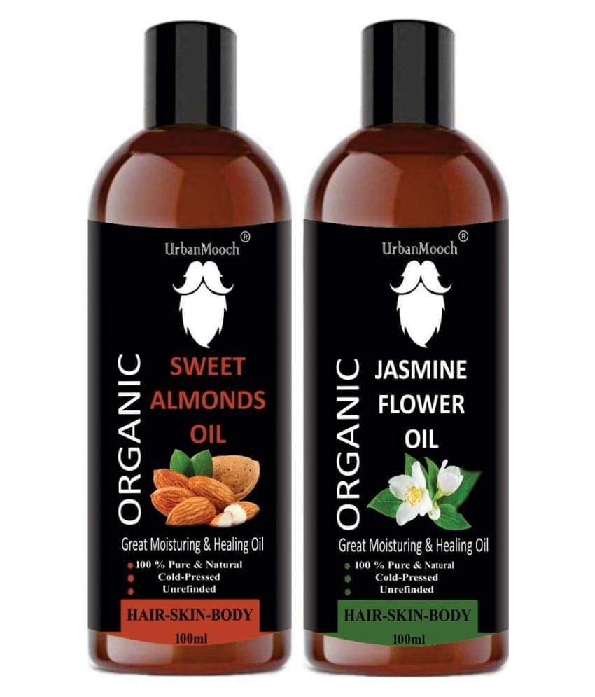UrbanMooch 100% Pure & Natural Sweet Almond Oil & Jasmine Oil- 200 ml Pack of 2 UrbanMooch 100% Pure & Natural Sweet Almond Oil & Jasmine Oil- 200 ml Pack of 2