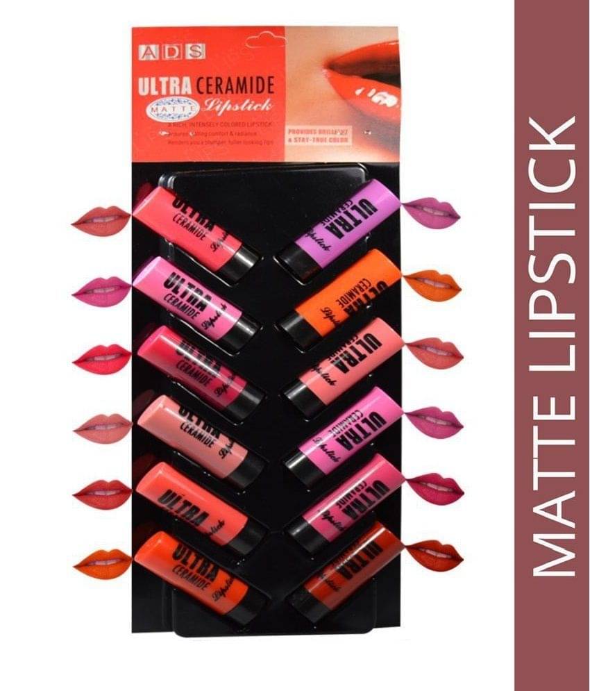 ADS Ultra Ceramide Matte Lipstick Multicolor Combo of 12 2.5 gm ADS Ultra Ceramide Matte Lipstick Multicolor Combo of 12 2.5 gm