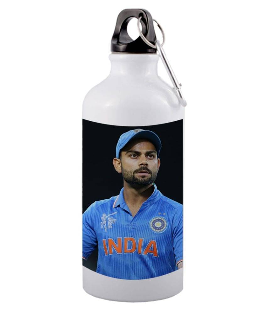     			COLOR YARD best indian cricketer Virat Kohli design on white White 600 ml Aluminum Water Bottle Set of 1