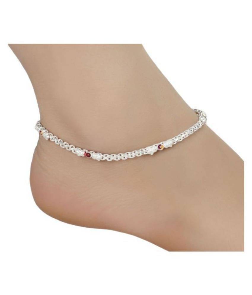     			AanyaCentric Indian Traditional Ethnic Fancy Foot Jewelry Pure Silver Plated White Metal Alloy Ghunghru Painjan Payal Stylish Imitation Anklets Pair for Women and Girls