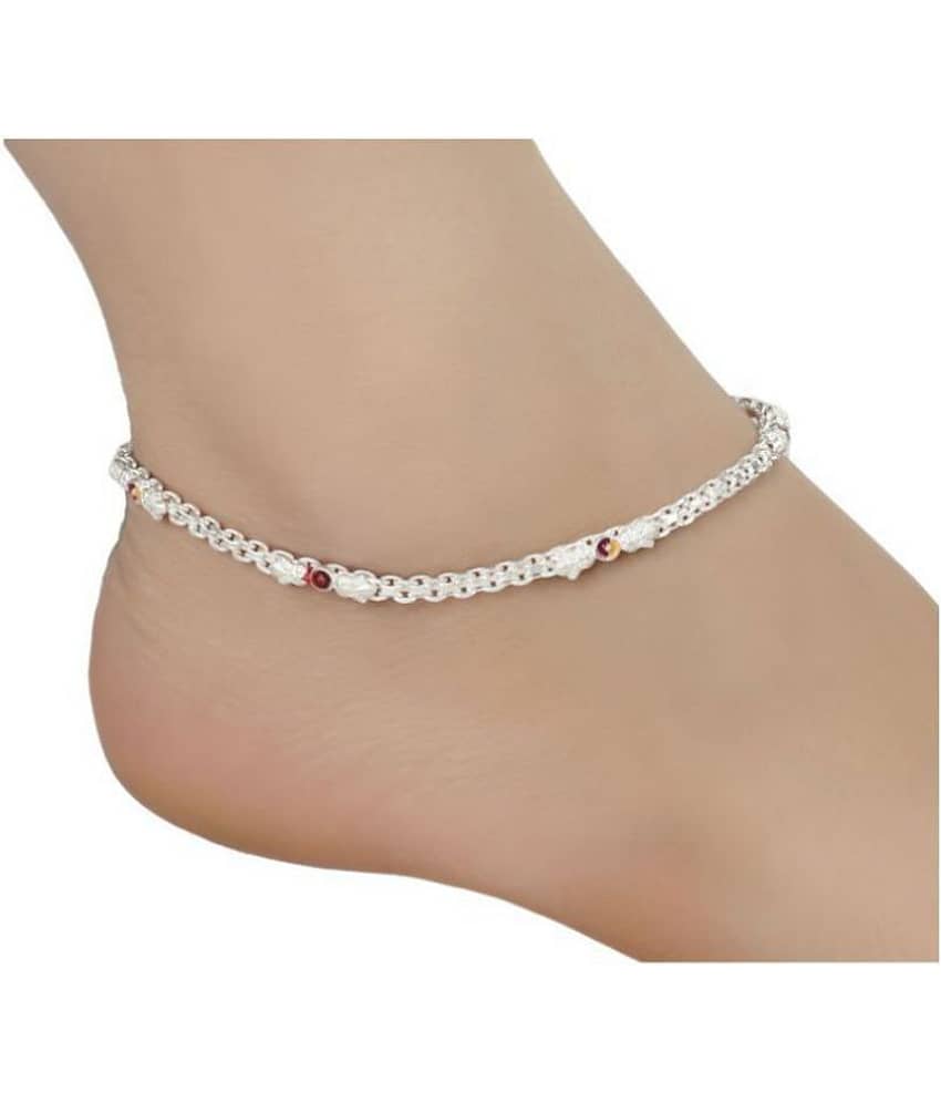 AanyaCentric Indian Traditional Ethnic Fancy Foot Jewelry Pure Silver Plated White Metal Alloy Ghunghru Painjan Payal Stylish Imitation Anklets Pair for Women and Girls - Anklets | Buy online on ZillyBuy