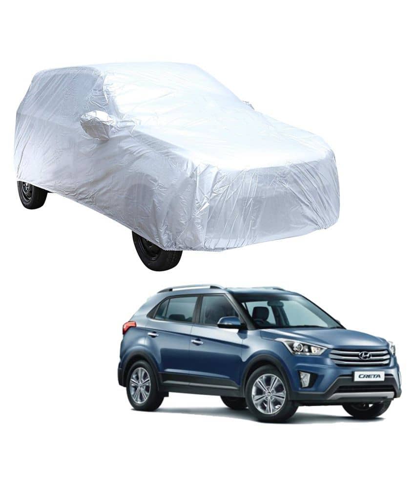 Autoretail Silver Color Car Cover With Mirror Pocket Polyster For Hyundai Creta