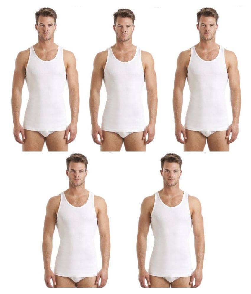     			D1 DIFFERENT ONE White Sleeveless Vests Pack of 5
