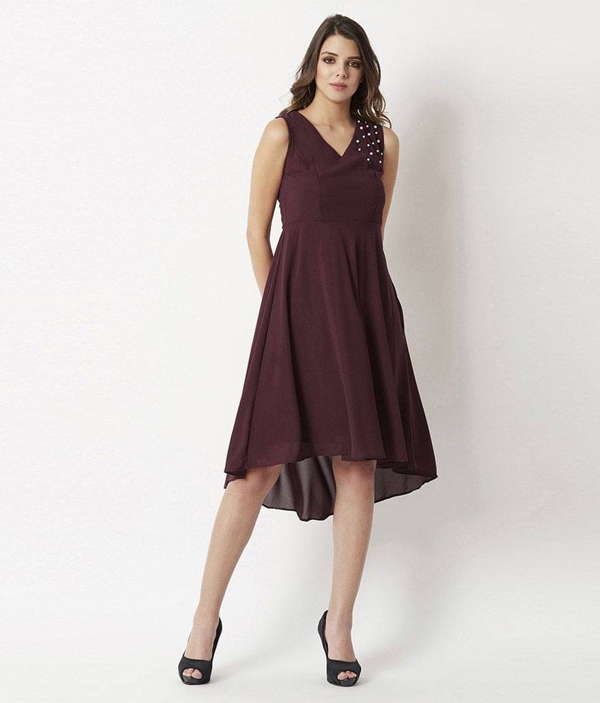 Miss Chase Women Georgette Fit & Flare Dress ( Maroon ) Miss Chase Women Georgette Fit & Flare Dress ( Maroon )