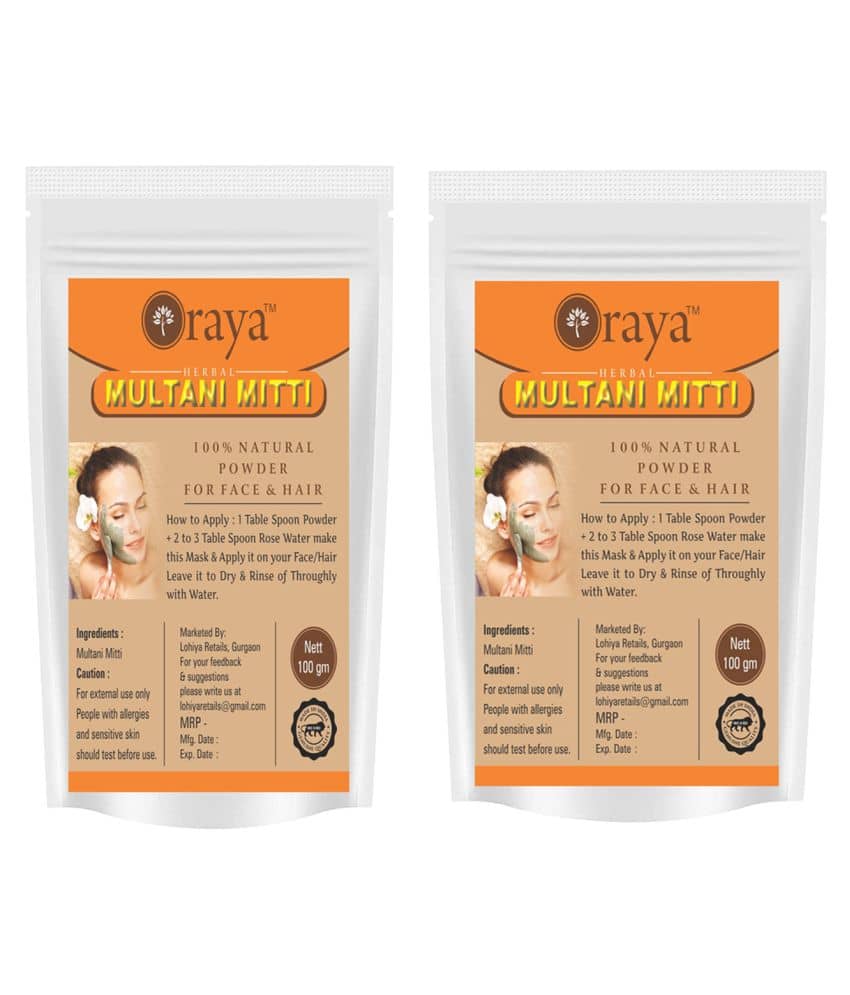 ORAYA 100% Natural Multani Mitti Powder Face Pack 200 gm Pack of 2