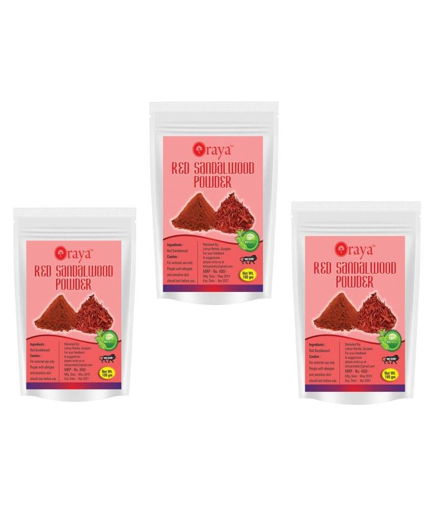 ORAYA 100% Natural Red Sandalwood Powder (300 gms) Face Pack 300 gm Pack of 3     			ORAYA 100% Natural Red Sandalwood Powder (300 gms) Face Pack 300 gm Pack of 3