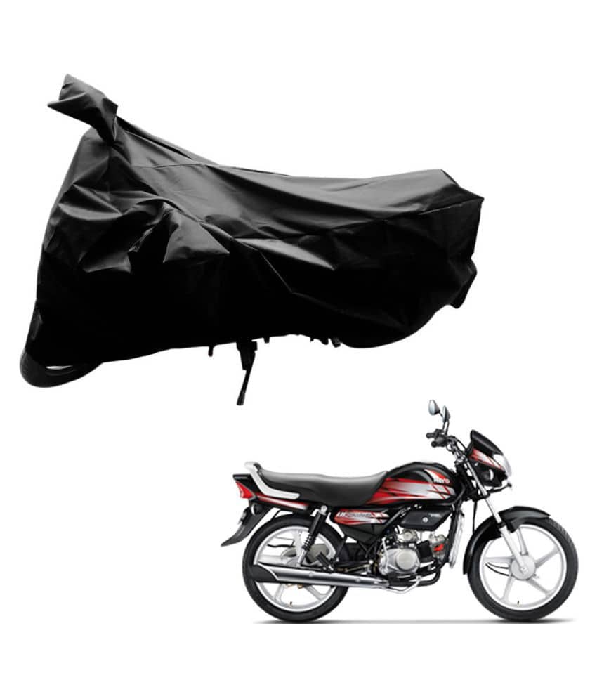 AutoRetail Dust Proof Two Wheeler Polyster Cover for Hero HF Deluxe (Mirror Pocket, Black Color)