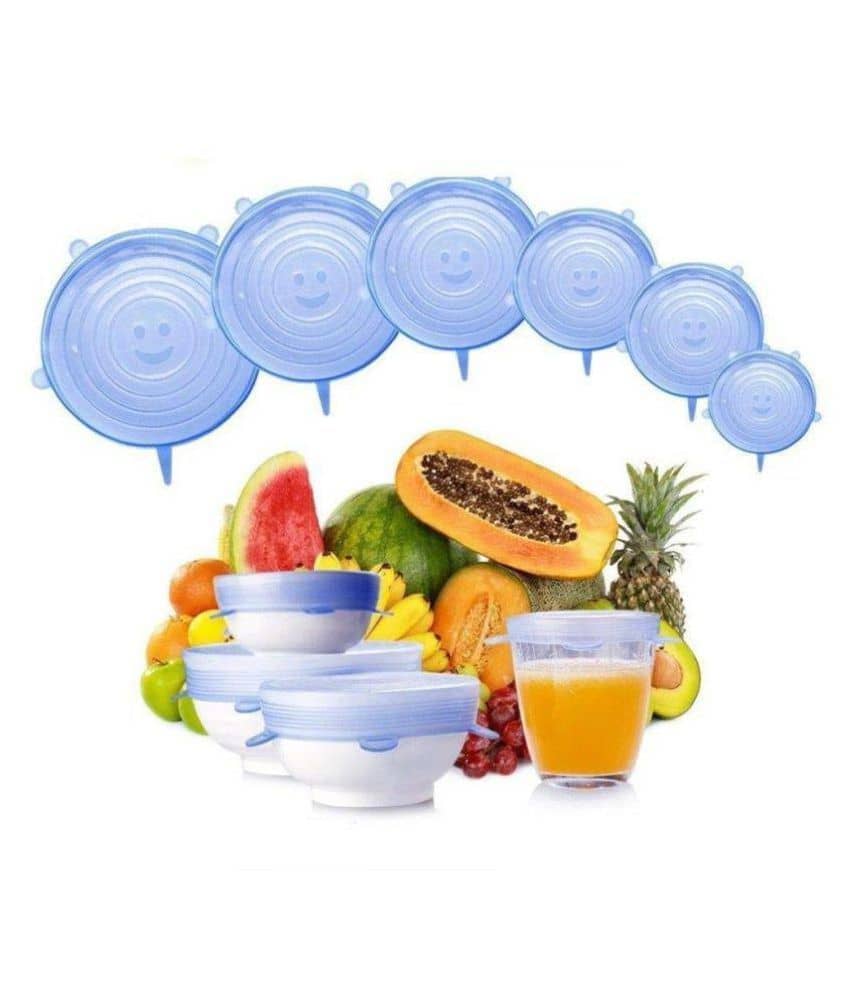 Okayji Vaccum & Fit Microwave Safe Silicone Lids for Bowls Cups Mug Glass Bowl Stretch Reusable Cover Multi Various Size Kitchen Food Safety Set of 6 (Blue)
