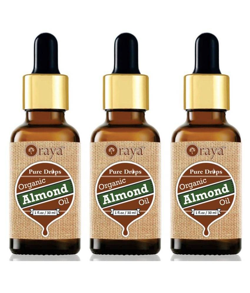 ORAYA 100% Pure & Organic Sweet Almond oil For Hair Growth- 90 ml Pack of 3     			ORAYA 100% Pure & Organic Sweet Almond oil For Hair Growth- 90 ml Pack of 3
