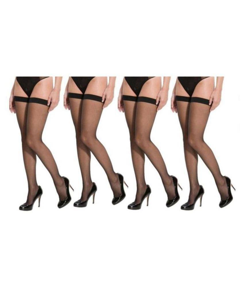     			Neska Moda Women's 4 Pair Black Casual Thigh Highs Long Stockings
