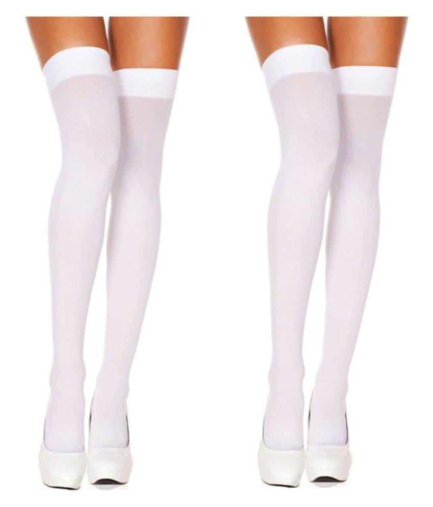     			Neska Moda Women's 2 Pair White Casual Thigh-Highs Long Stockings Tights