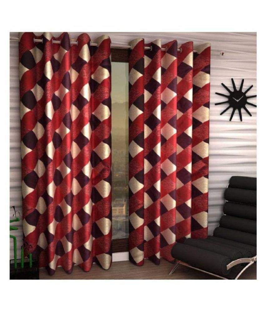 Panipat Textile Hub Checks Semi-Transparent Eyelet Door Curtain 7 ft Pack of 4 -Red Panipat Textile Hub Checks Semi-Transparent Eyelet Door Curtain 7 ft Pack of 4 -Red