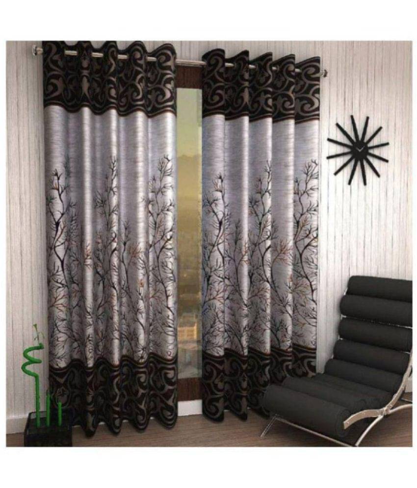 Panipat Textile Hub Floral Semi-Transparent Eyelet Door Curtain 7 ft Pack of 6 -Brown Panipat Textile Hub Floral Semi-Transparent Eyelet Door Curtain 7 ft Pack of 6 -Brown