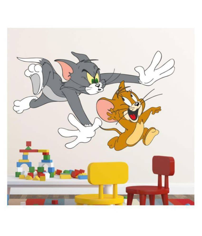 Wallzone Tom & Jerry Cartoon Characters Sticker ( 55 x 95 cms )