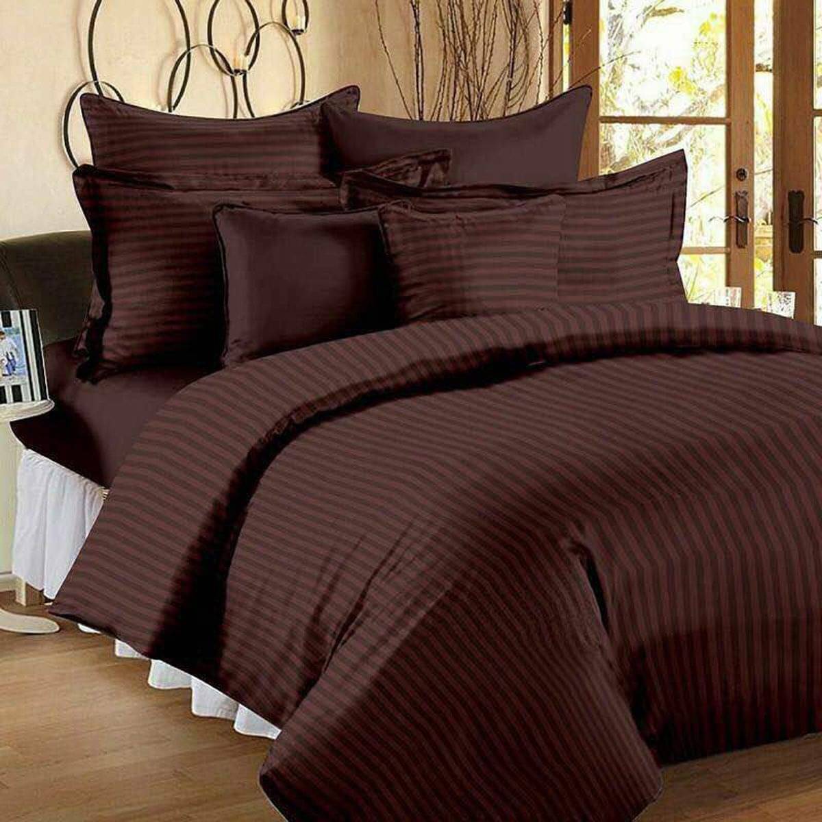     			Sky Tex Satin 1 Double Bedsheet with 2 Pillow Covers ( Brown )