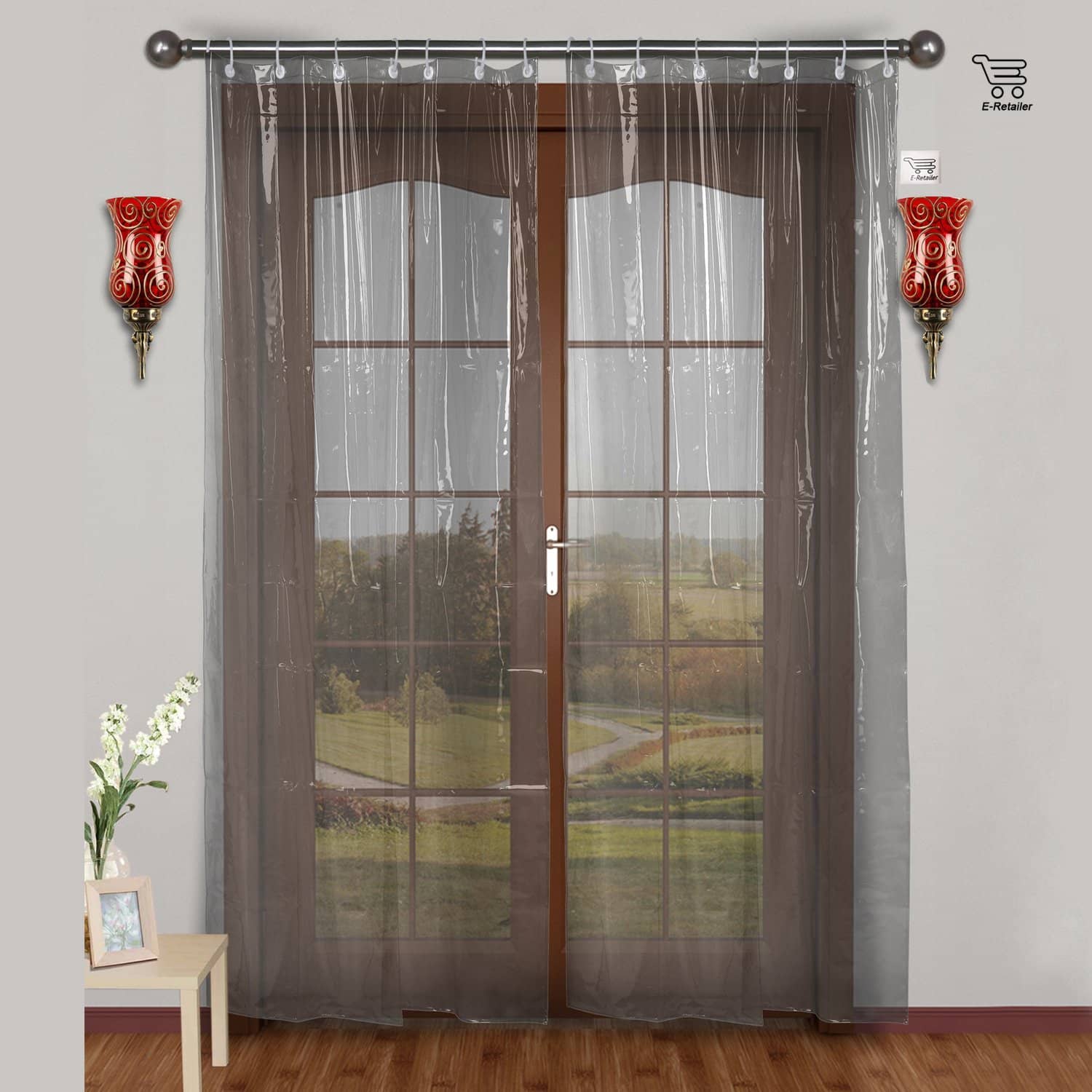 E-Retailer Single Door Transparent Ring Rod PVC AC Curtains White