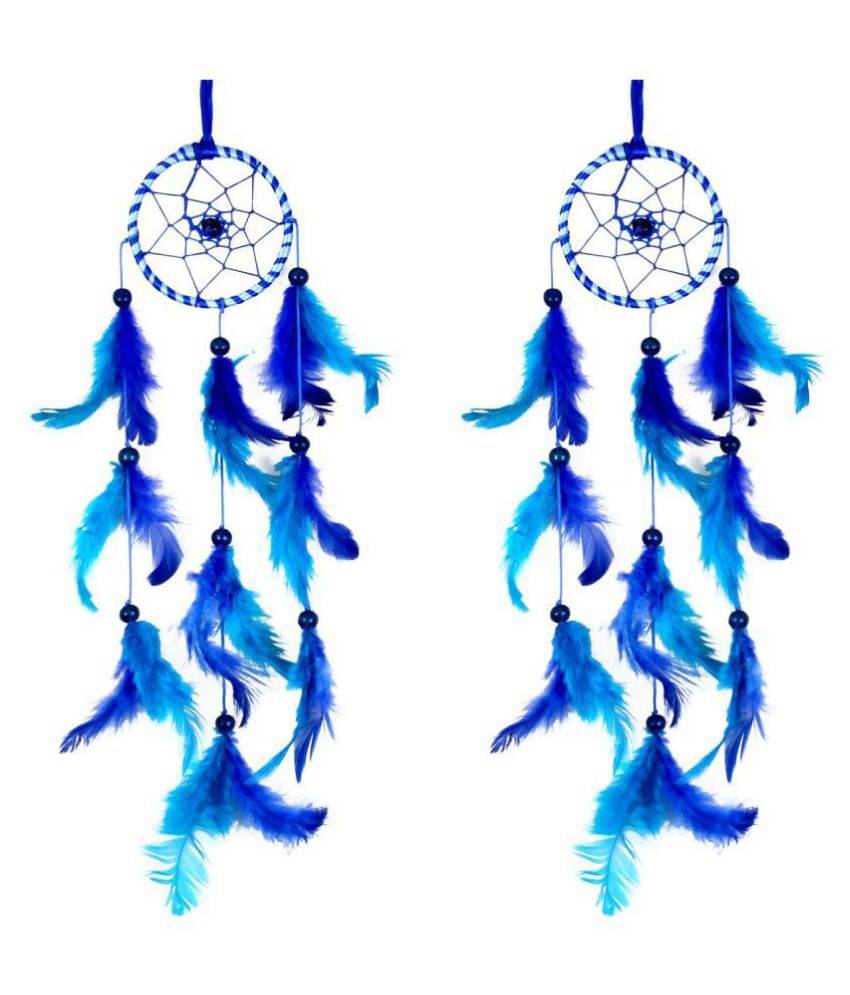     			Meher Collection Dream catcher Combos Feather Blue Dream Catcher - Pack of 2 ( 41 X 14 cms )