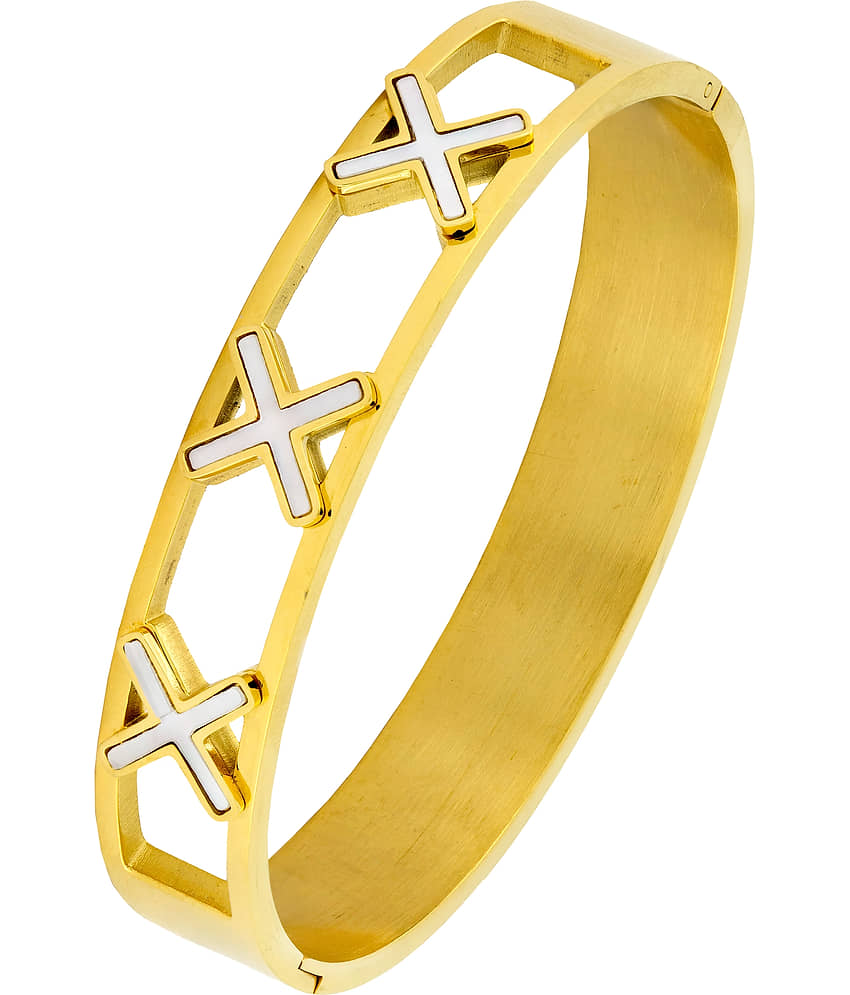 The Jewelbox Cross 18K Gold 316L Surgical Stainless Steel Openable Bangle Cuff Kada Bracelet For Men - Bangles & Bracelets | Buy online on ZillyBuy
