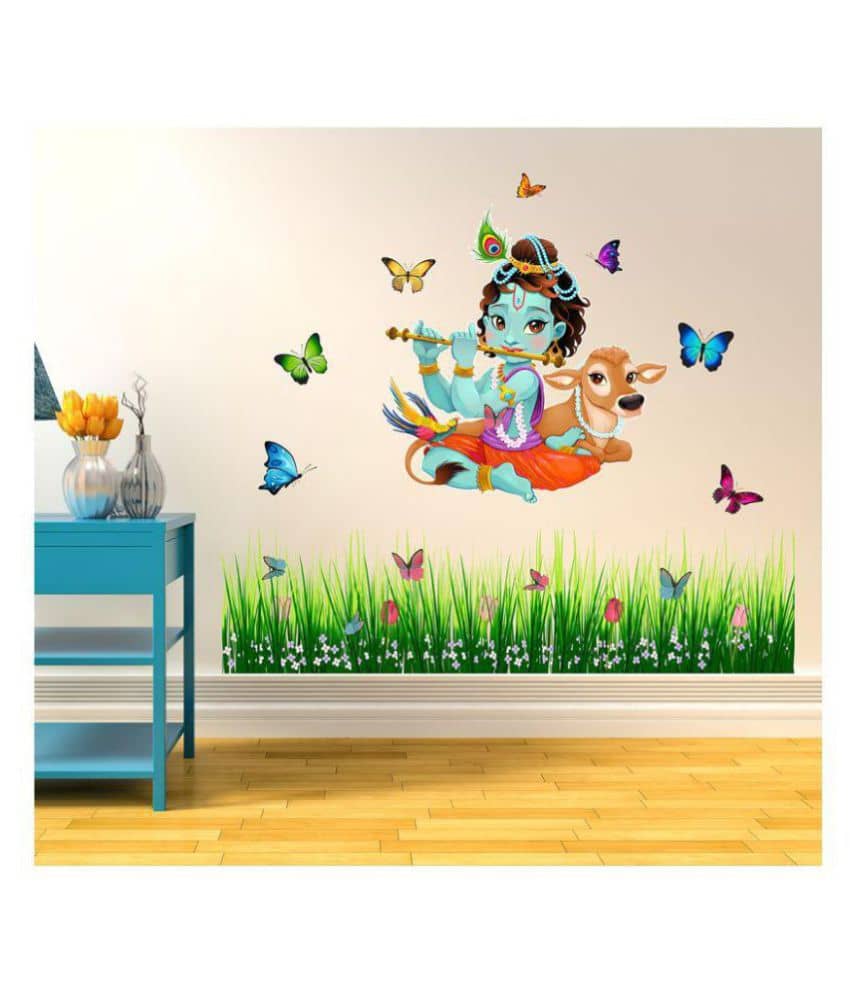 Wallzone Cute Krishna Religious & Inspirational Sticker ( 90 x 100 cms )