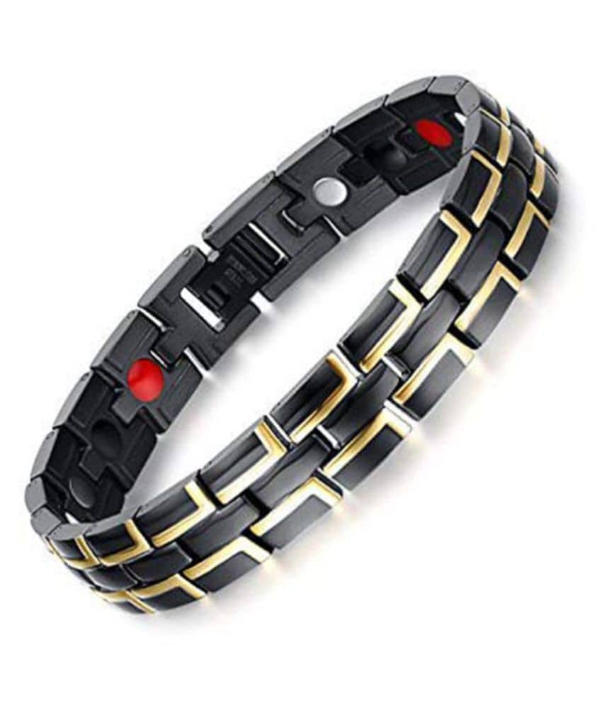 ZIVOM® Stylish Italian Glossy Black Gold 316L Surgical Stainless Steel Magnet Health Care Therapy Bio Energy Bracelet Men Boy - Bangles & Bracelets | Buy online on ZillyBuy