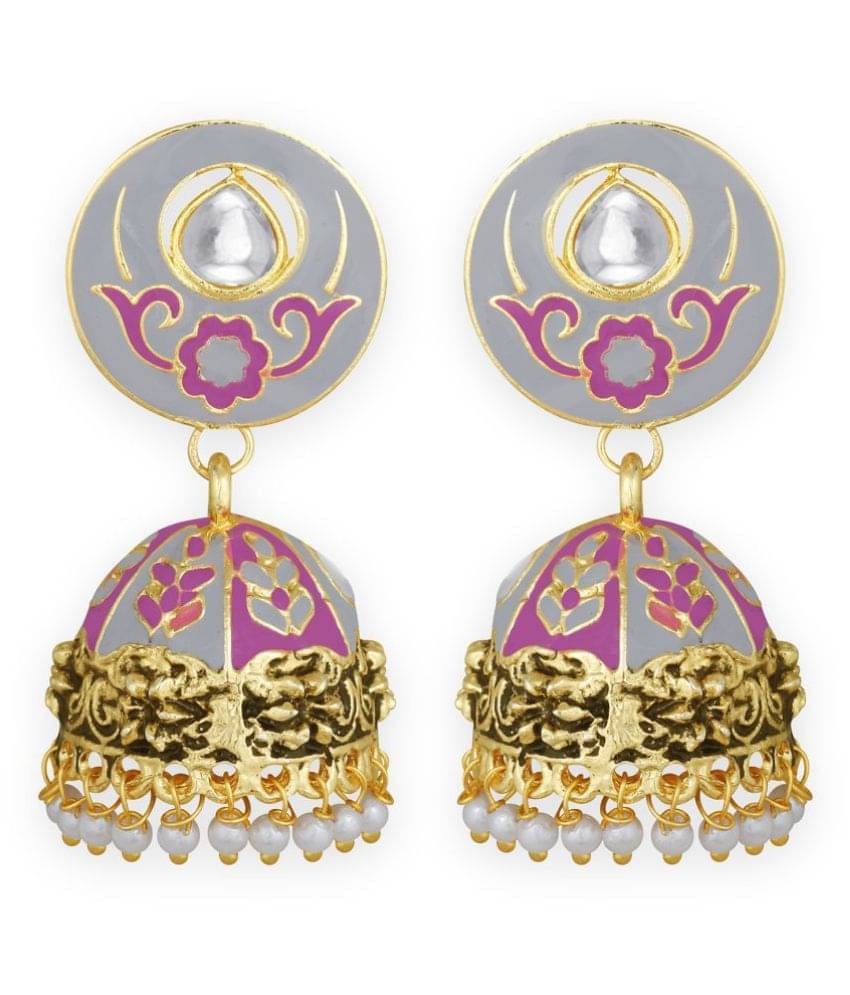     			Spargz Meenakari Alloy Gold Oxidize Plated Kundan & Bead Jhumki Earring For Women