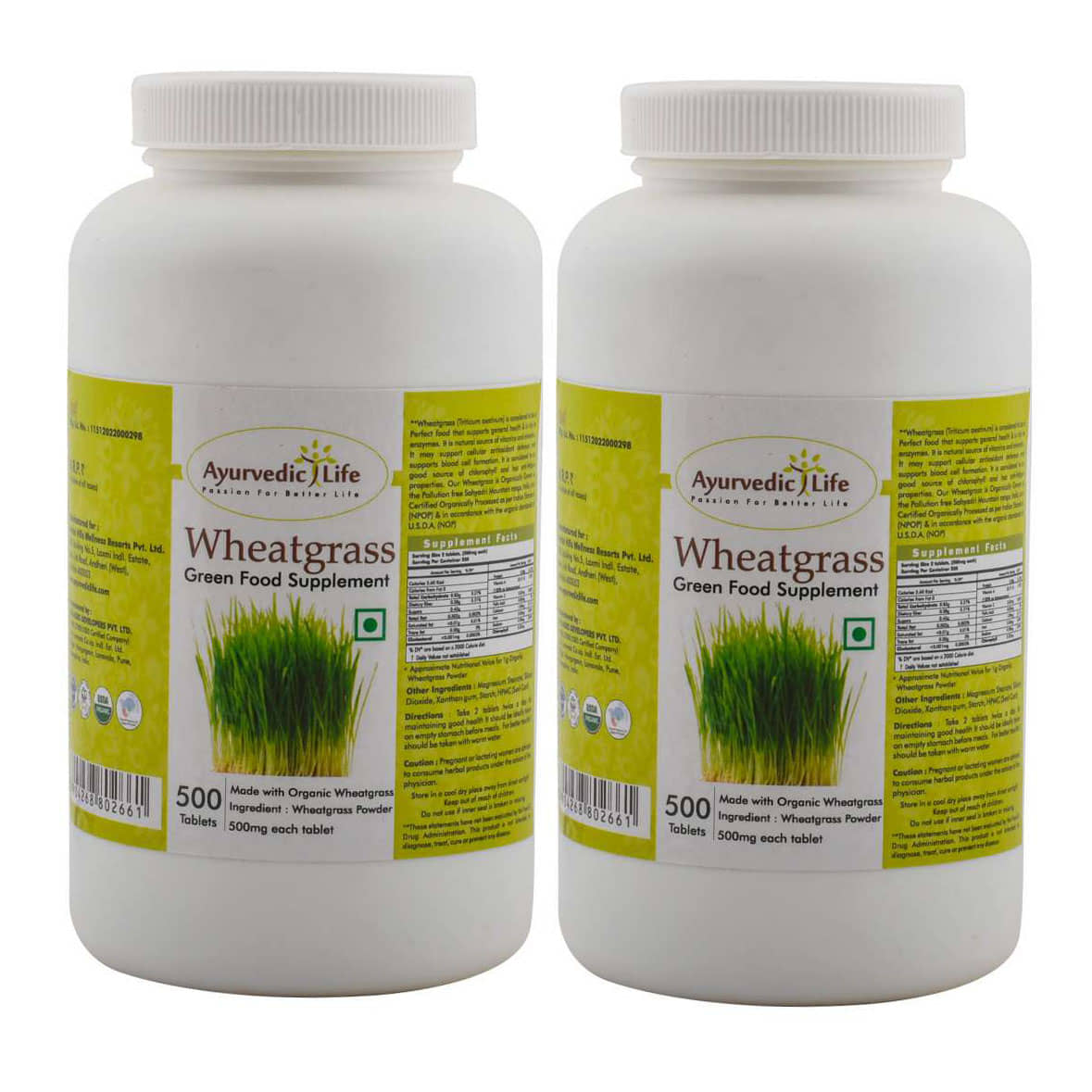 Ayurvedic Life Wheatgrass Tablets 500 no.s Pack of 2