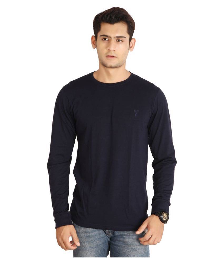     			Awack Cotton Blend Navy Solids T-Shirt