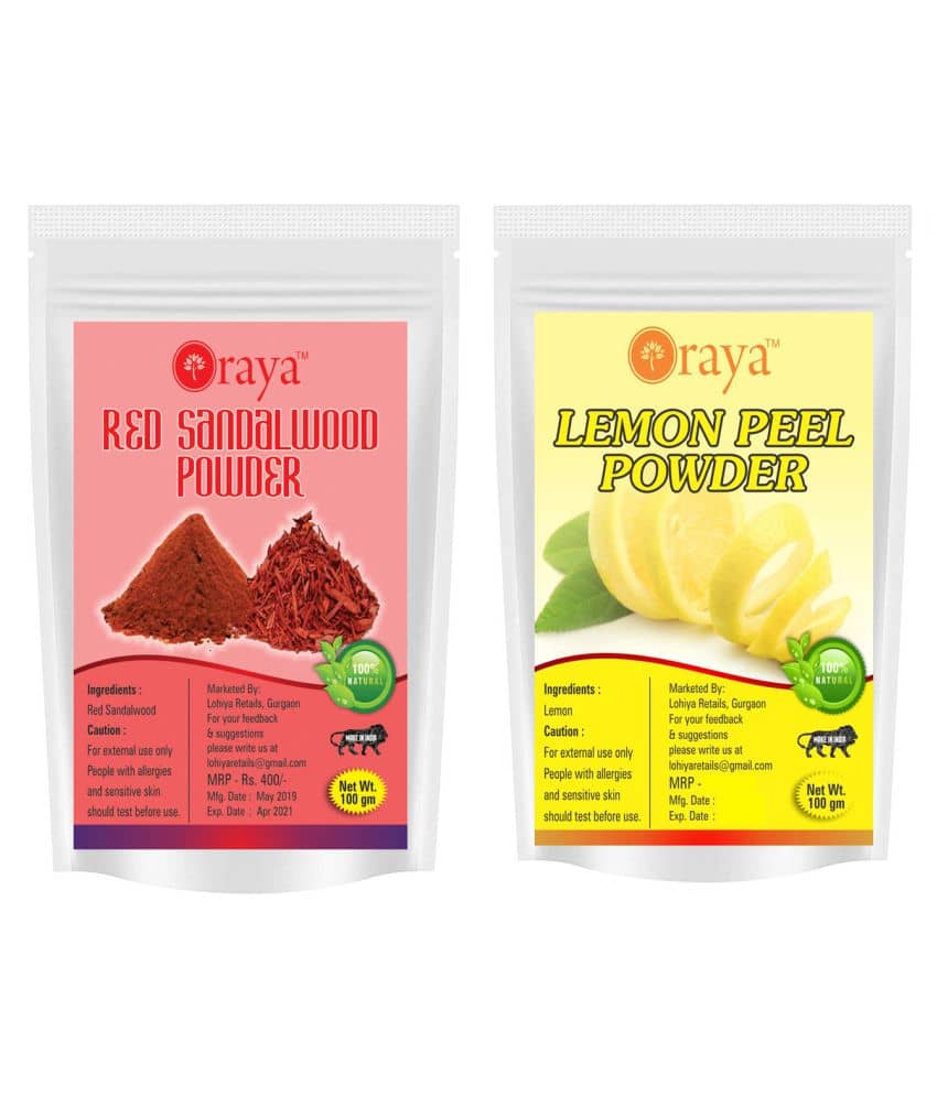 ORAYA 100% Pure Red Sandalwood Powder & Lemon Peel Powder Face Pack 200 gm Pack of 2