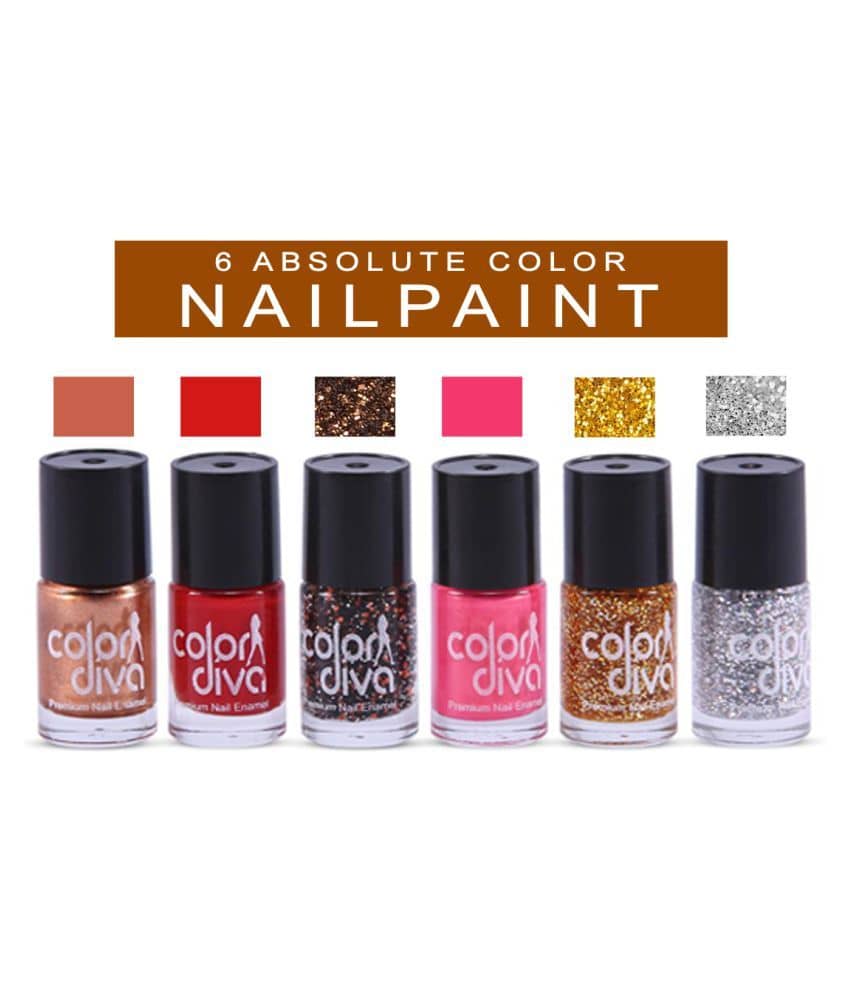 COLOR DIVA Amazing Color Nail Paint (Silver Sparkle, Red,Pink,Maroon Sparkle, Pack of 6