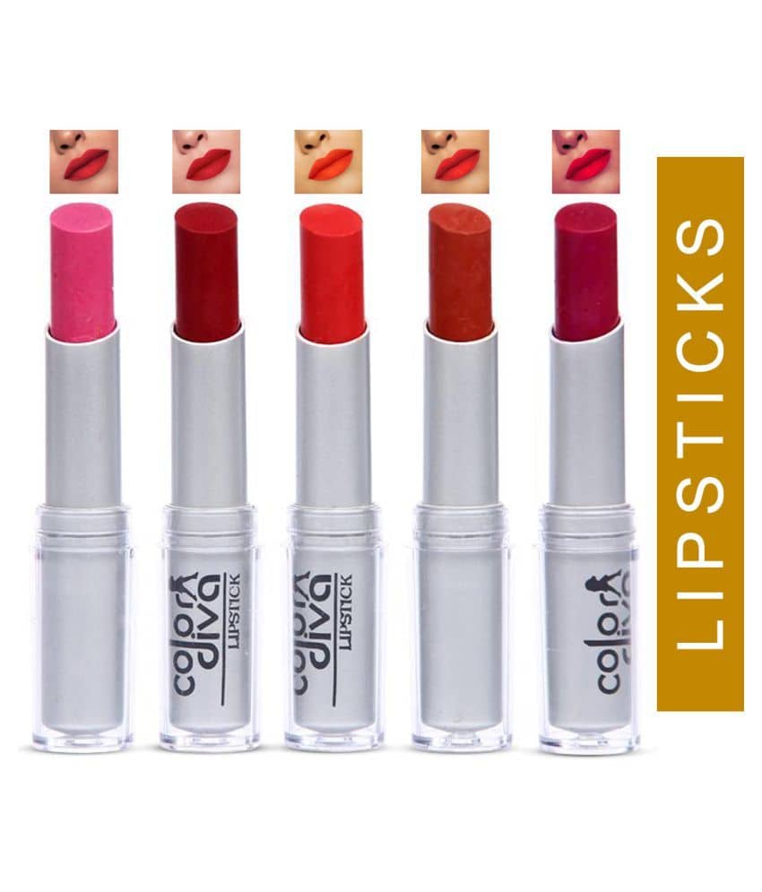 Color Diva Lipstick Maroon,Orange,Pink,Brown,Hot Red Pack of 5 5 g
