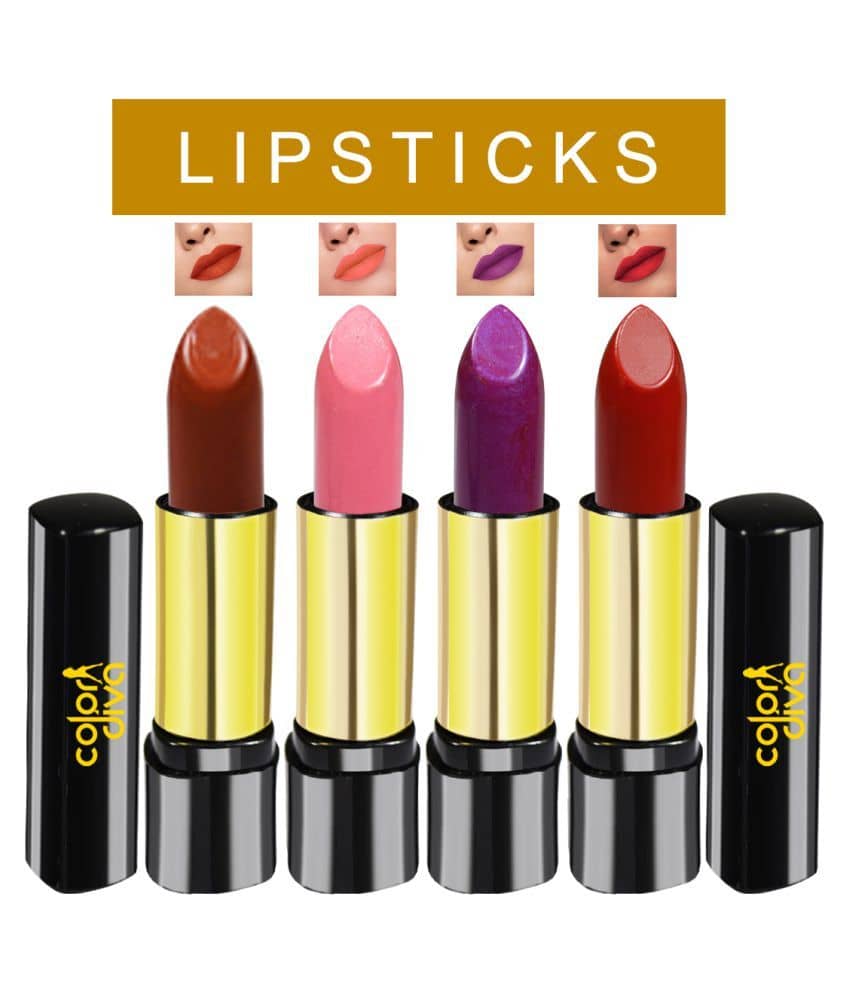 Color Diva Lipstick Red, Brown,Purple, Pink Pack of 4 5 g