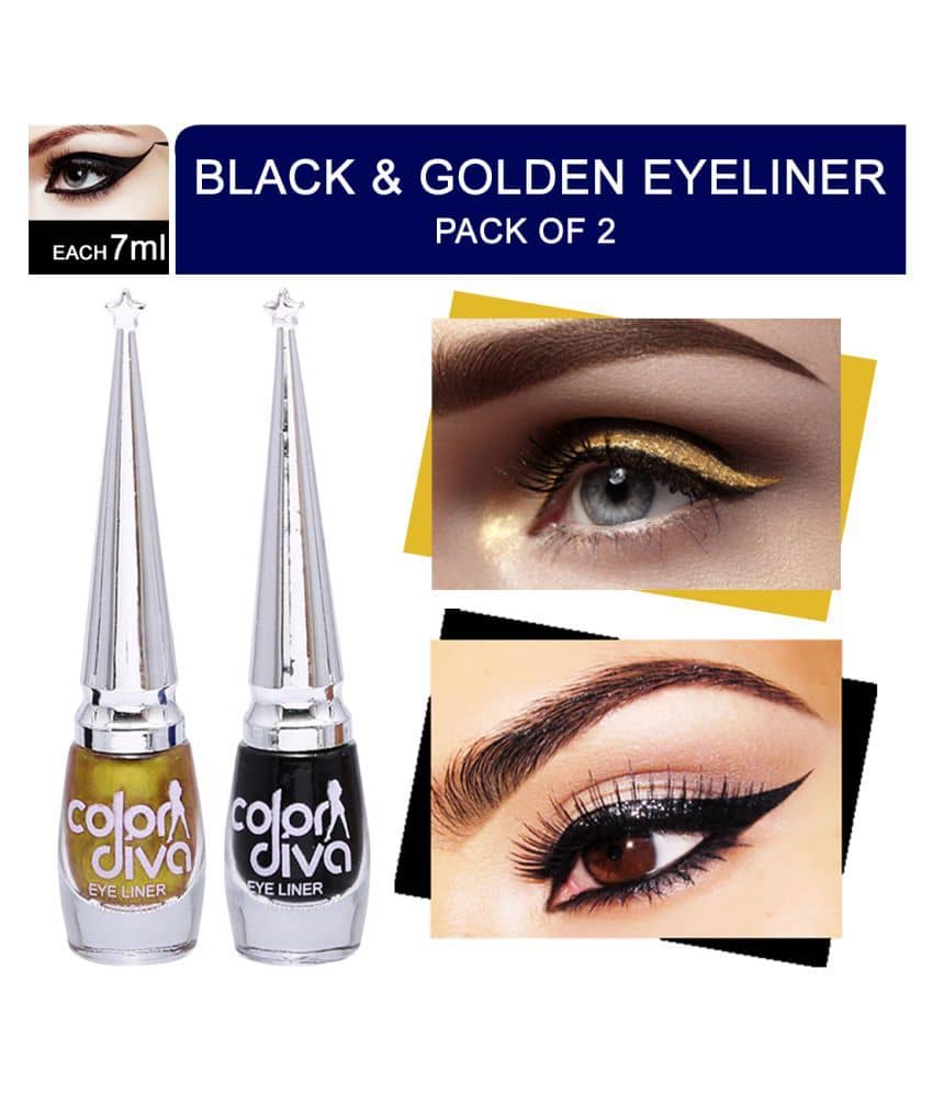 Color Diva Eye Liner, Water Resistant, Long-Lasting, 6ml (Black & Golden) Matte & Satin Finish - Makeup - Eyes | Buy online on ZillyBuy