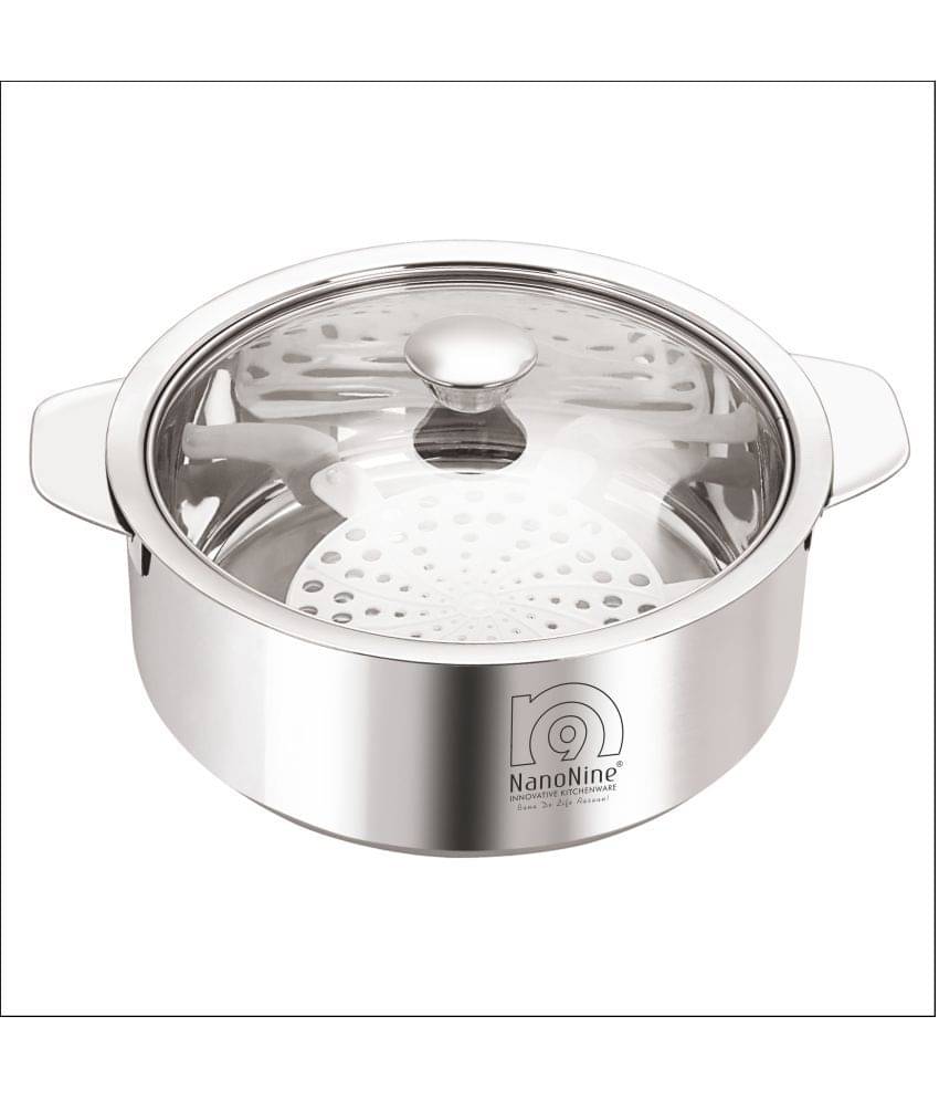     			Nanonine Roti Saver Stainless Steel Chapati Pot With Glass Lid, Medium, 2550 Ml, Silver