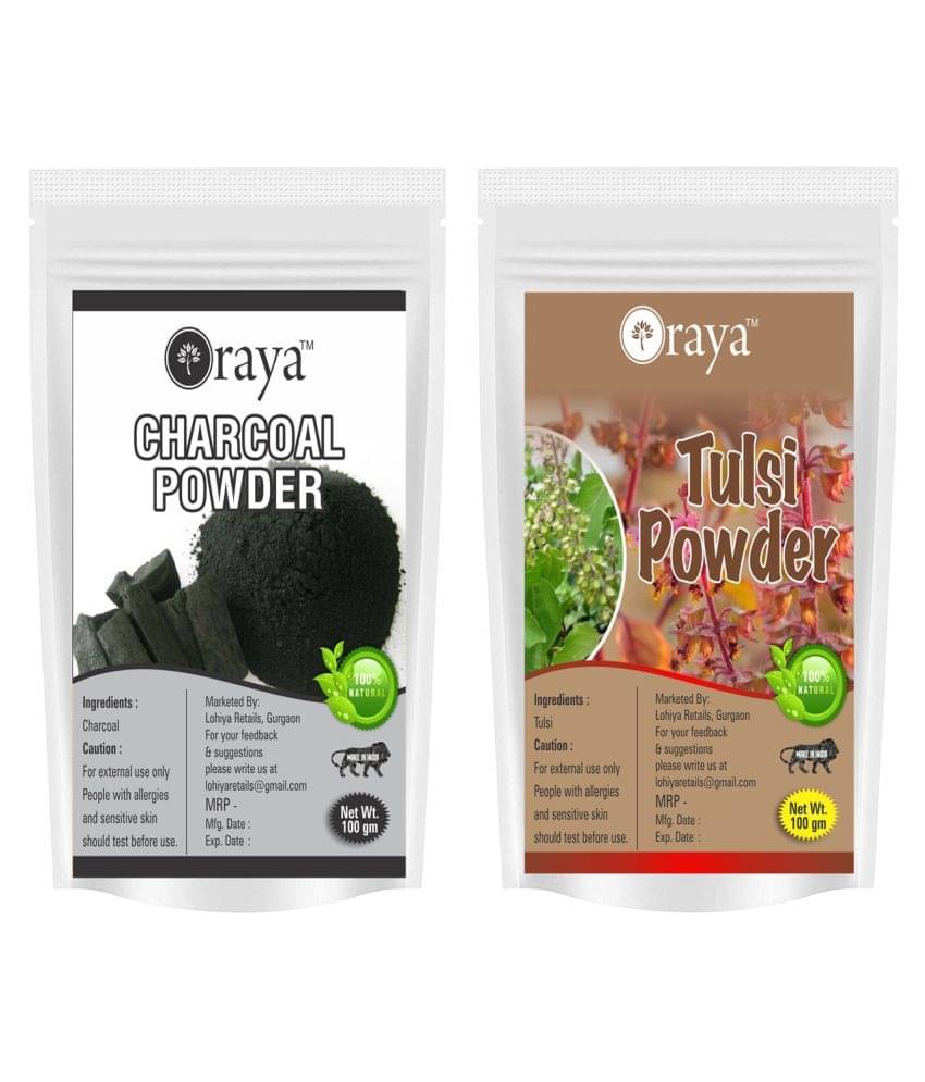     			ORAYA 100% Pure Activated Charcoal Powder And Tulsi Leaf Powder Face Pack 200 gm Pack of 2