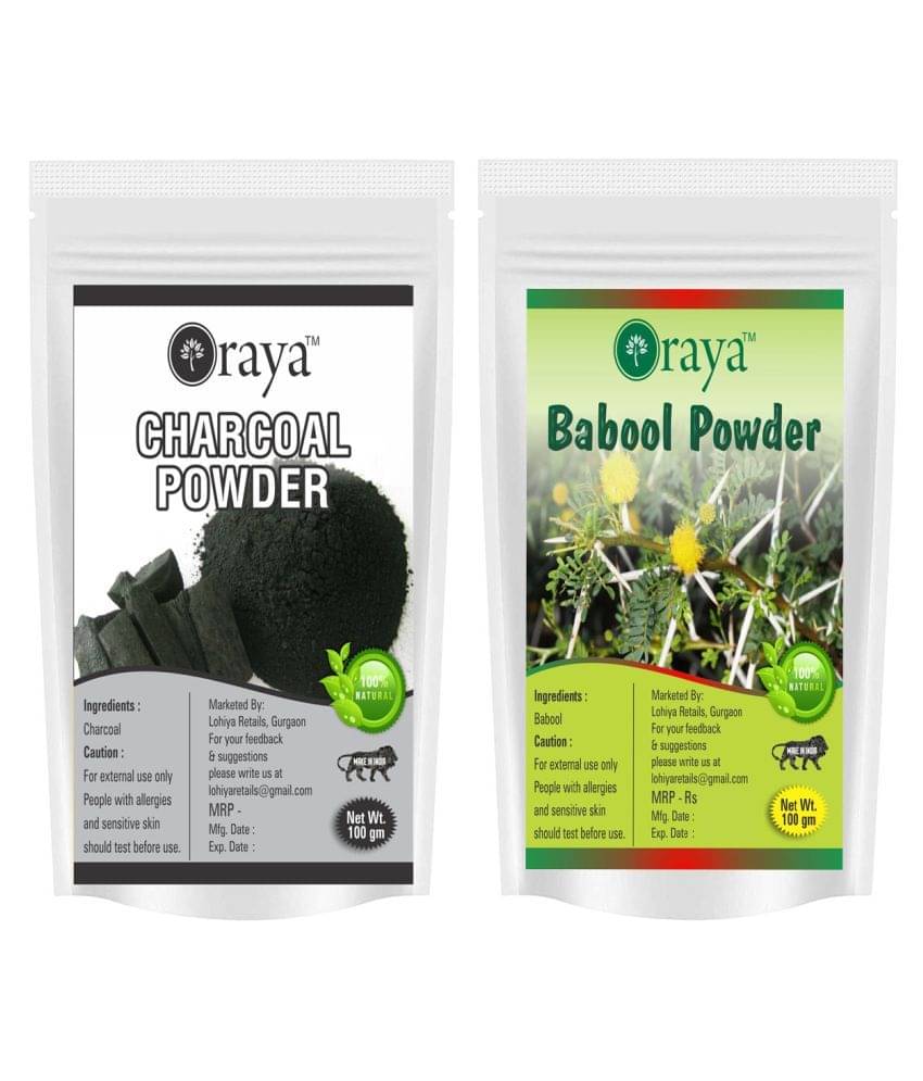     			ORAYA 100% Pure Activated Charcoal Powder And Babool Teeth Powder Face Pack 200 gm Pack of 2