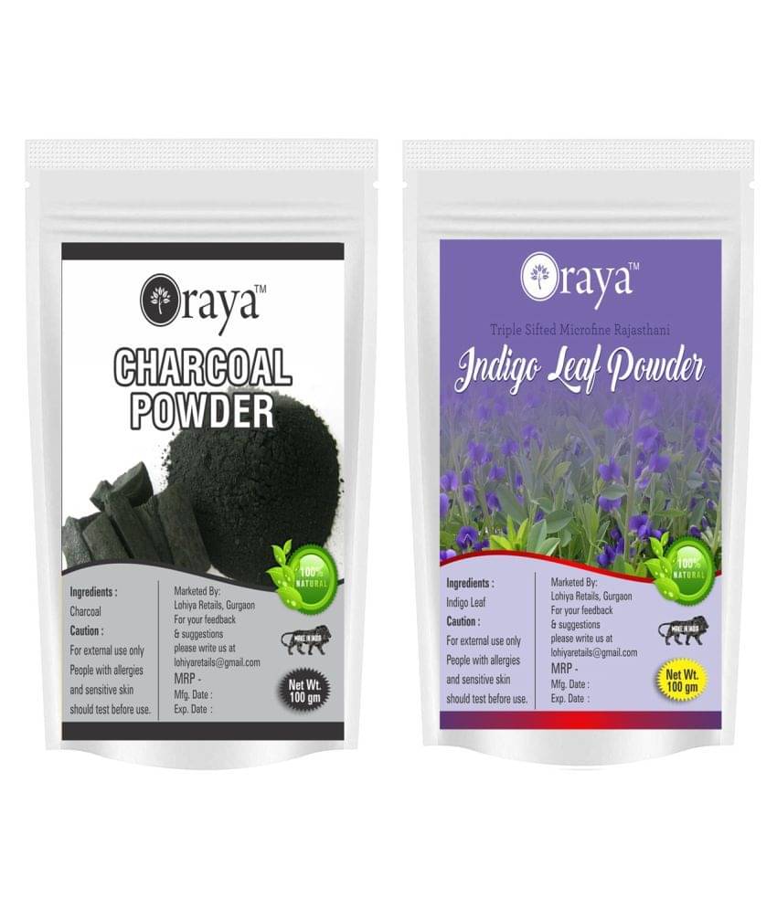    			ORAYA 100% Pure Activated Charcoal Powder And Indigo Leaf Powder Face Pack 200 gm Pack of 2