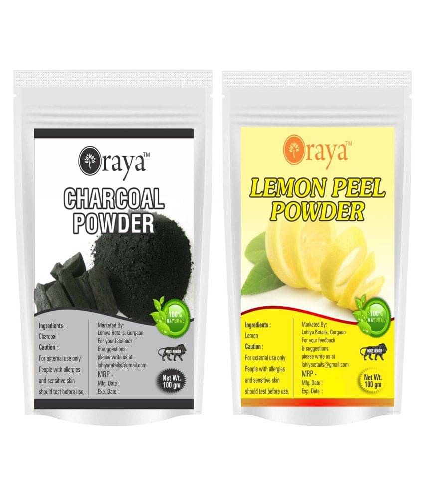     			ORAYA 100% Pure Activated Charcoal Powder And Lemon Peel Powder Face Pack 200 gm Pack of 2