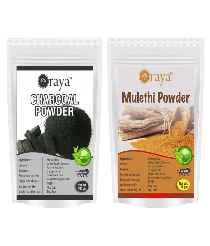 ORAYA 100% Pure Charcoal Powder And Mulethi (Licorice) Powder Face Pack 200 gm Pack of 2 ORAYA 100% Pure Charcoal Powder And Mulethi (Licorice) Powder Face Pack 200 gm Pack of 2