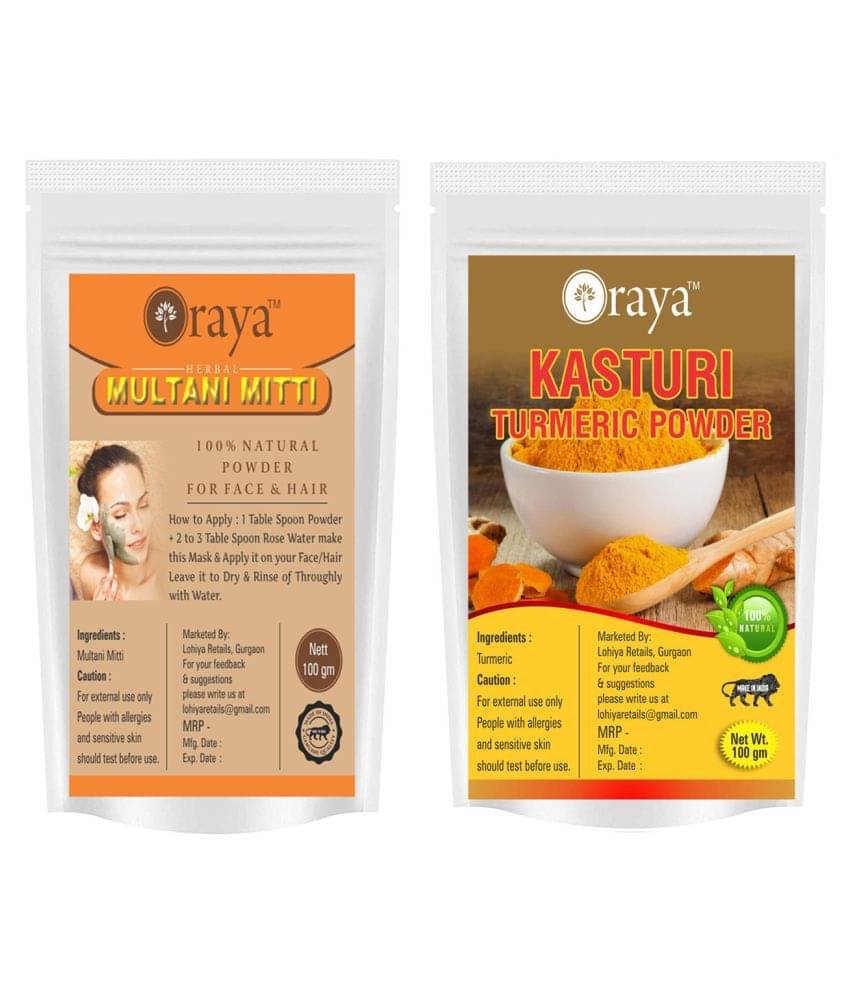     			ORAYA 100% Pure Multani(Mitti) Powder And Haldi Powder For Face Face Pack 200 gm Pack of 2