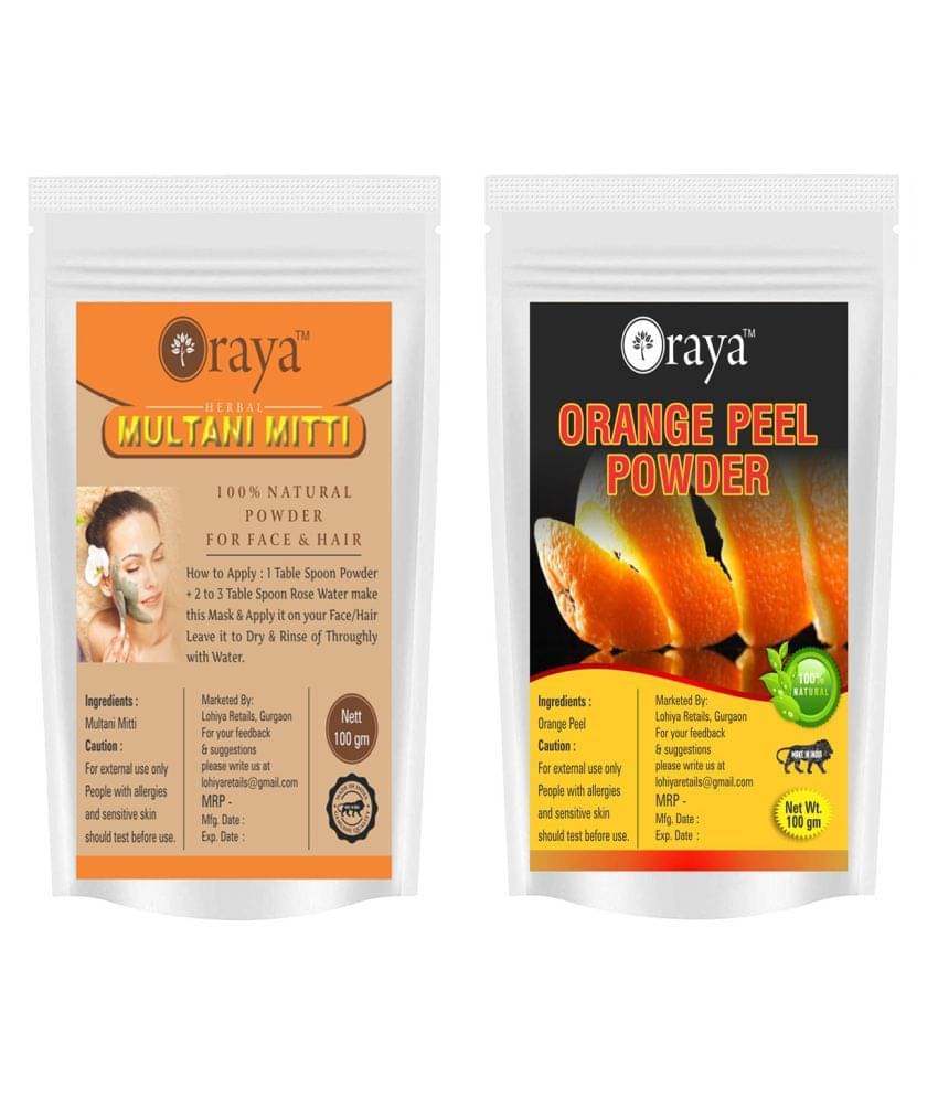 ORAYA 100% Pure Multani(Mitti) Powder And Orange Peel Powder Face Pack 200 gm Pack of 2 ORAYA 100% Pure Multani(Mitti) Powder And Orange Peel Powder Face Pack 200 gm Pack of 2